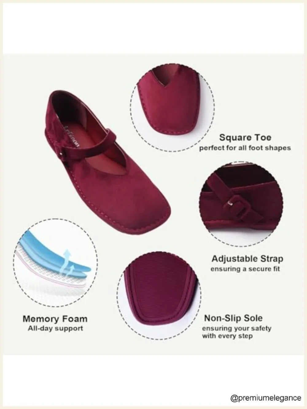 Elegant V-Cut Square Toe Mary Jane Flats with Adjustable Strap Ballet Shoes